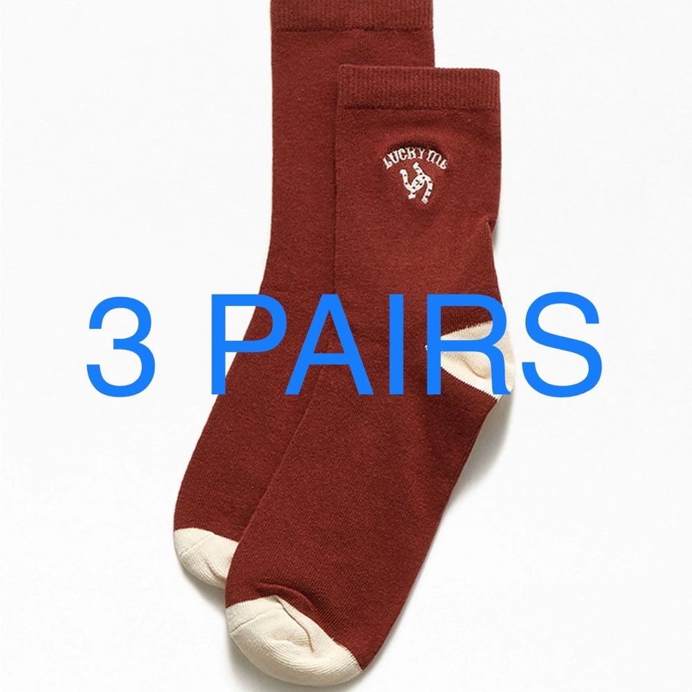 (3 Pairs) PacSun Lucky Me Horseshoe Embroidered Quarter Socks